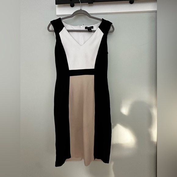 White House black market sheath dress tan white black EUC 4 - Picture 1 of 6